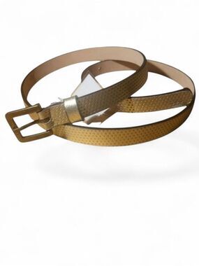 Peter Millar Gold Embossed Genuine Leather Belt Size Medium NWT | Made in Brazil
